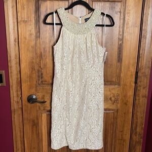 CACHET Glitter Lace Halter sleeveless Dress Pearl Crystal Beaded empire waist 8
